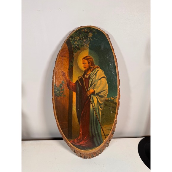 Other - Christ Knocking Wood Slab Wall Art Religious Plaque Montana Decor Vintage